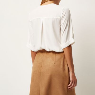 Cream relaxed wrap front blouse
